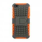 Wholesale iPhone 5 5S TPU+PC Dual  Hybrid Case with Stand (Black-Orange)